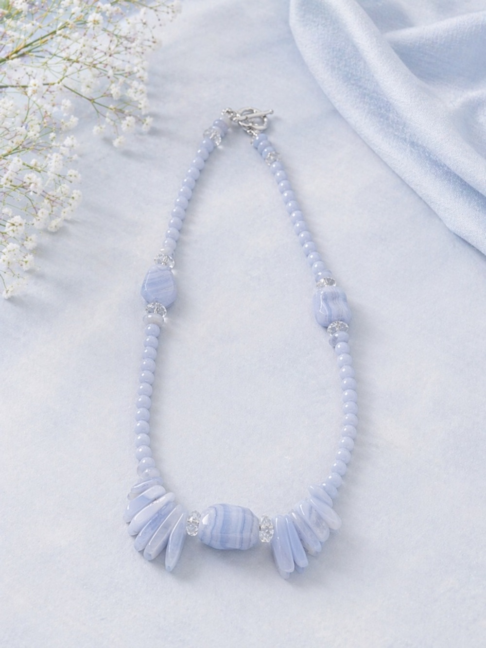 Artisan Vintage Blue Lace Agate Statement Necklace - Picture 2 of 3
